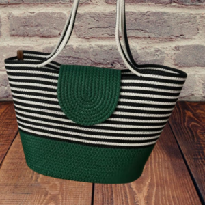substainable style handmade women jute bag with green patta