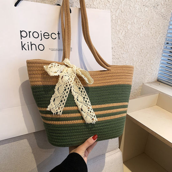 eco friendly handmade women jute strap bag in beige green