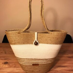 ethereal totes luxurious jute & cotton women bags in beige white