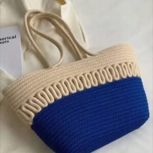 cotton rope/ jute /small dry grass/natural cane/chic dry grass bag/cotton rope woven bag for women vibrant cotton rope handbag chic large tote for women,stylish carryall & shoulder beige blue payl bag