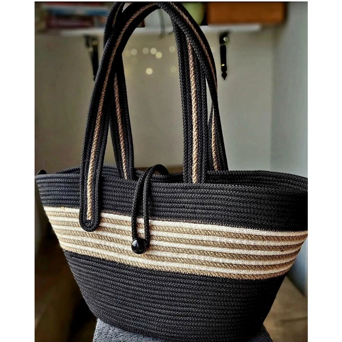 green essentials 's jute & cotton bag assortment blk wht green essentials 's jute & cotton bag assortment blk wht