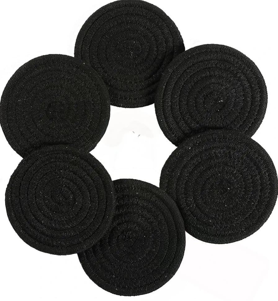 cotton rope/ jute /small dry grass/natural cane/chic dry grass bag/farmhouse coasters for drinks/absorbent coasterfor fabletop protection/women coaster,rustic coaster,rope drink coaster full black cotton rope/ jute /small dry grass/natural cane/chic dry grass bag/farmhouse coasters for drinks/absorbent coasterfor fabletop protection/women coaster,rustic coaster,rope drink coaster full black