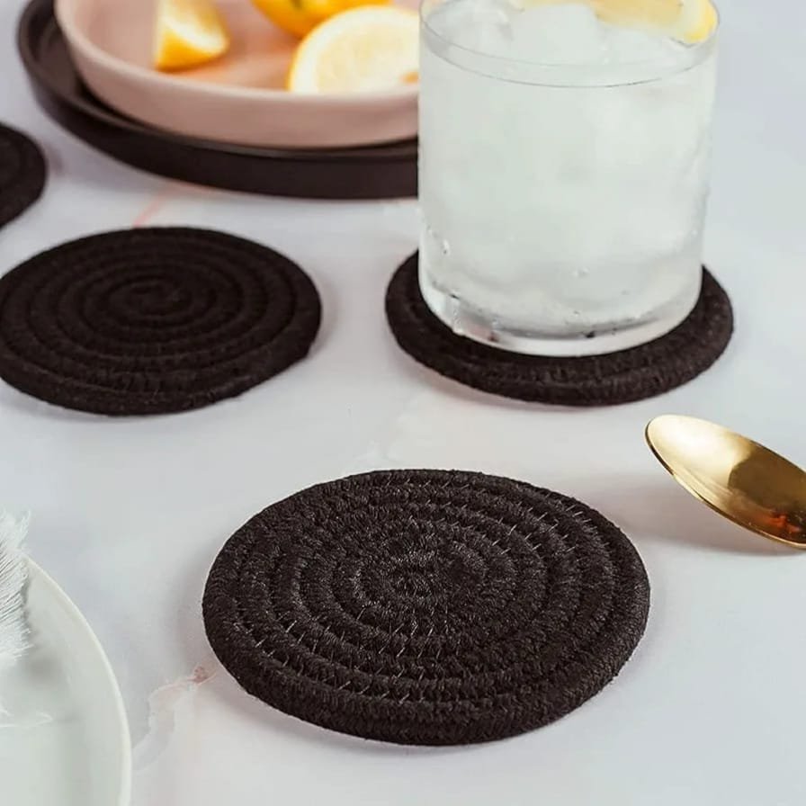 cotton rope/ jute /small dry grass/natural cane/chic dry grass bag/farmhouse coasters for drinks/absorbent coasterfor fabletop protection/women coaster,rustic coaster,rope drink coaster full black cotton rope/ jute /small dry grass/natural cane/chic dry grass bag/farmhouse coasters for drinks/absorbent coasterfor fabletop protection/women coaster,rustic coaster,rope drink coaster full black