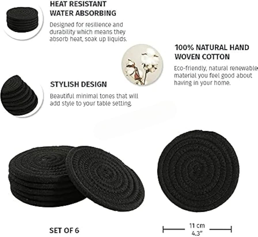 cotton rope/ jute /small dry grass/natural cane/chic dry grass bag/farmhouse coasters for drinks/absorbent coasterfor fabletop protection/women coaster,rustic coaster,rope drink coaster full black cotton rope/ jute /small dry grass/natural cane/chic dry grass bag/farmhouse coasters for drinks/absorbent coasterfor fabletop protection/women coaster,rustic coaster,rope drink coaster full black
