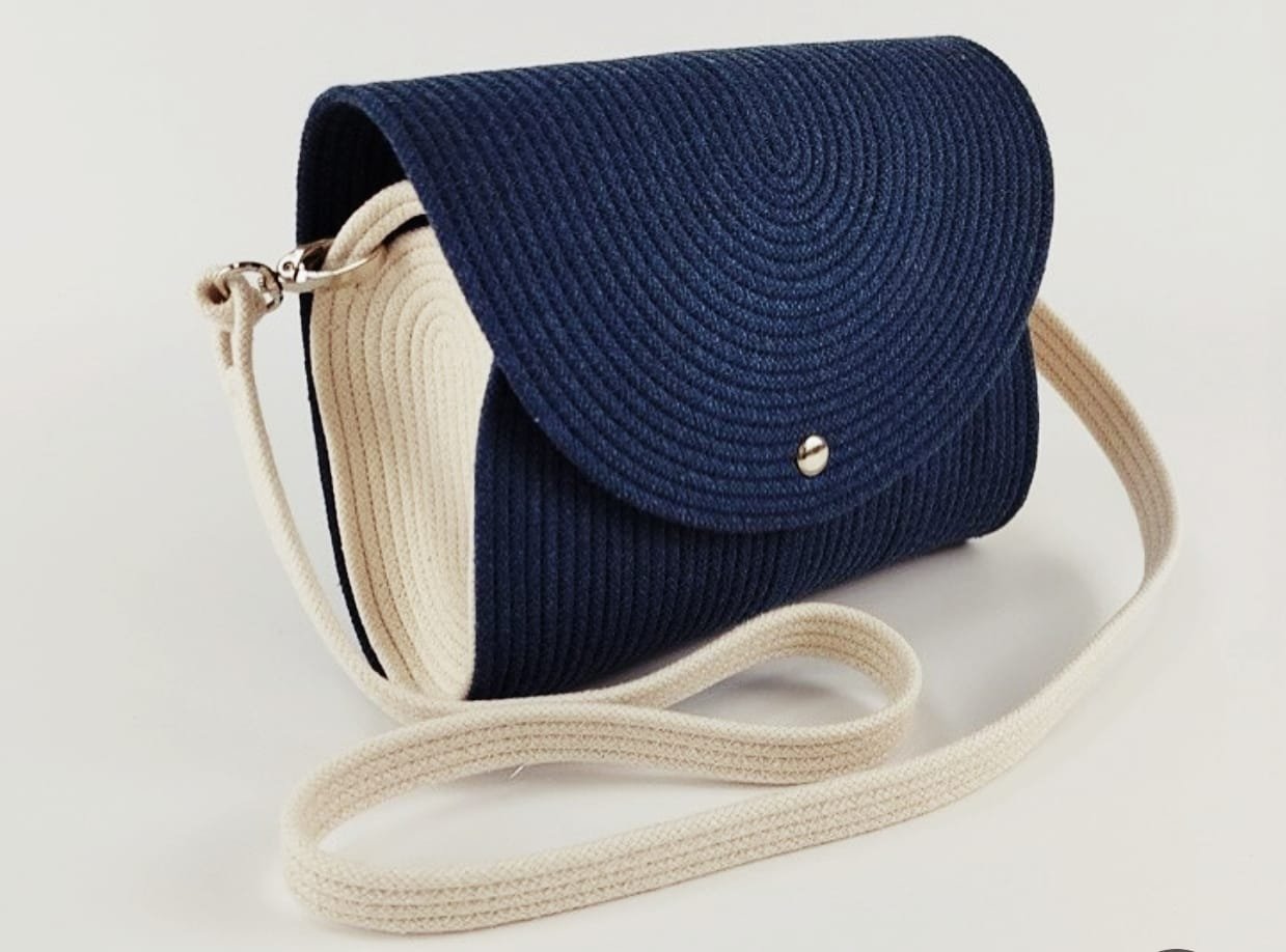 blue & cream noir rope bag blue & cream noir rope bag