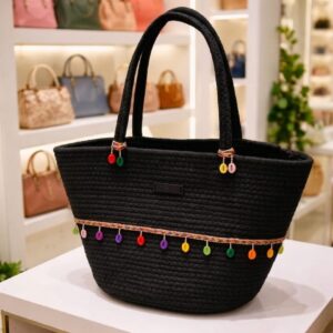 cotton rope handmade cotton rope bag rope crossbody bho summer pures handmade claret woven straw bag: boho wooden handle pures coler black