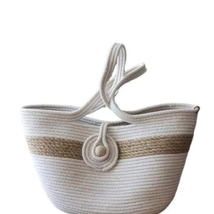 beige eco & friendly handmade jute bag women's tote shoulder bag with rope handles