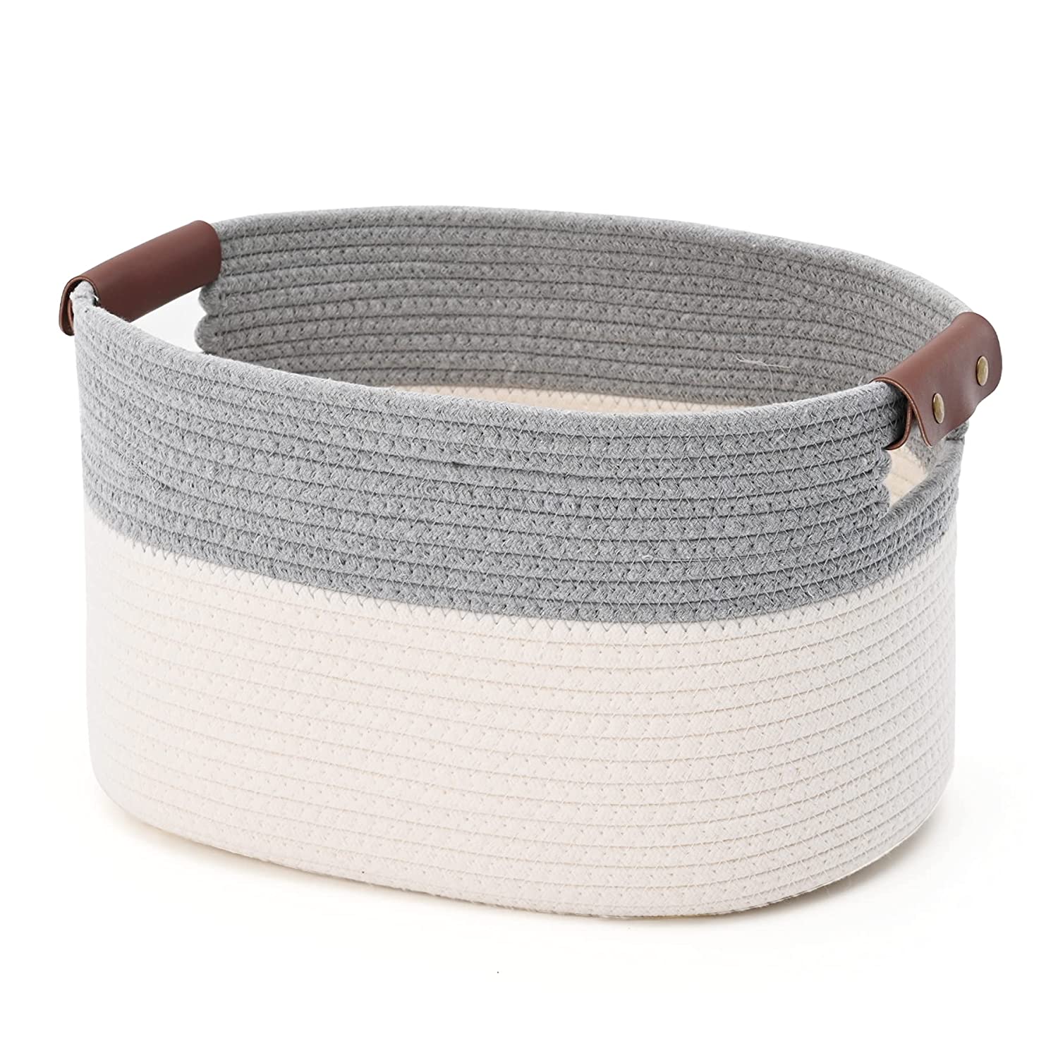 artisanal handmade storage baskets cotton in white grey