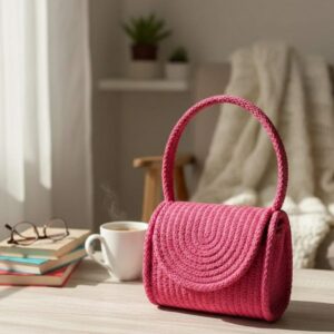 cotton rope boho fancy handbag stlish handmade .handmade cotton cored corssbody bags small purse with gold chain strap and strap and clasp, elegant shoulder bag,