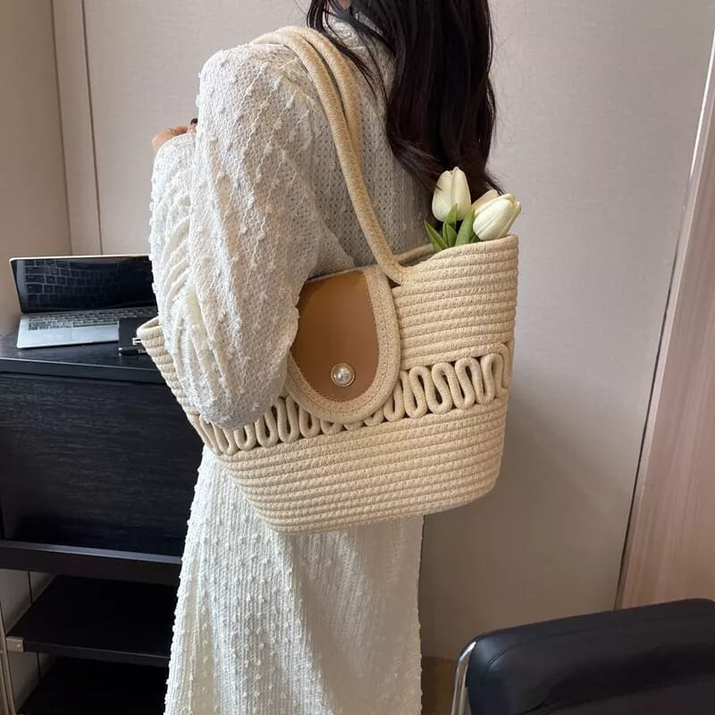 the elegant weave top handle tote versatile women shoulder handbag with timeless charm