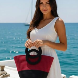 cotton rope handmade cotton rope bag rope crossbody bho summer pures handmade claret woven straw bag: boho wooden handle pures