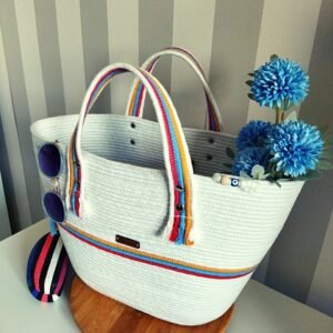 blossoms stylish cotton & jute bags for her in white