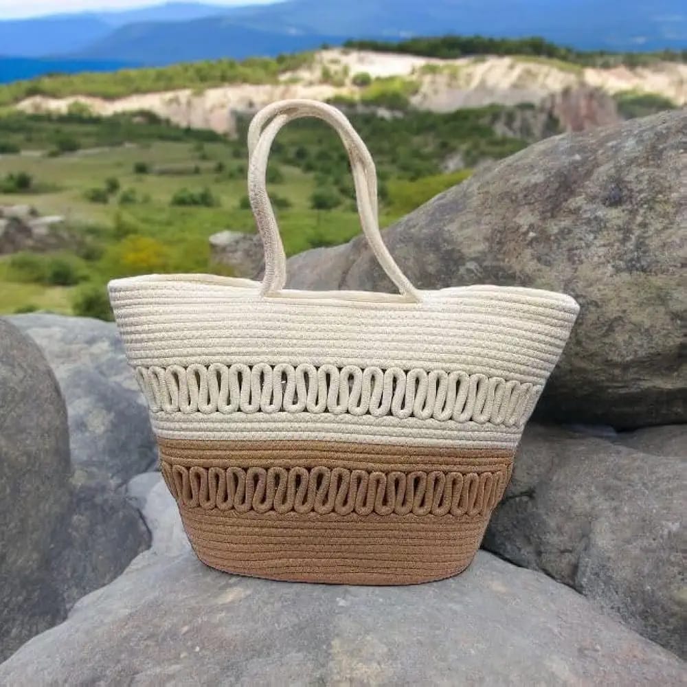 cotton rope handmade rope crossbody bho summer pures handmade claret woven straw bag: boho wooden handle pures