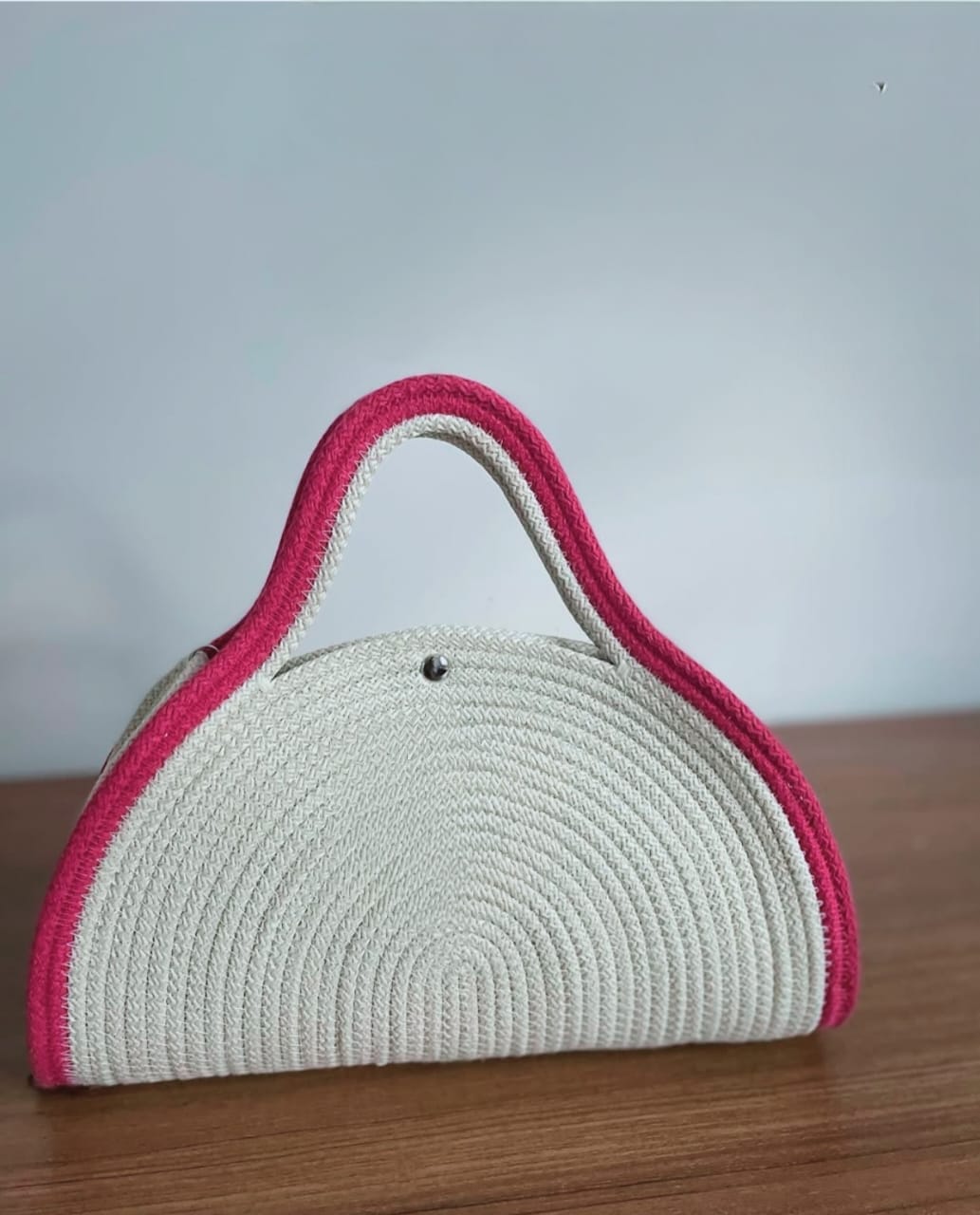 red and white crochet handmade jute bag natural elegance red and white crochet handmade jute bag natural elegance