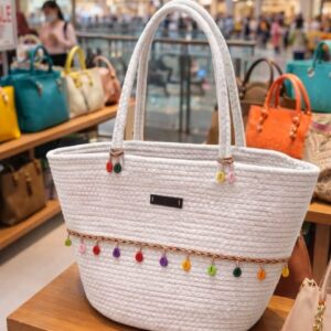 cotton rope handmade cotton rope bag rope crossbody bho summer pures handmade claret woven straw bag: boho wooden handle pures coler white